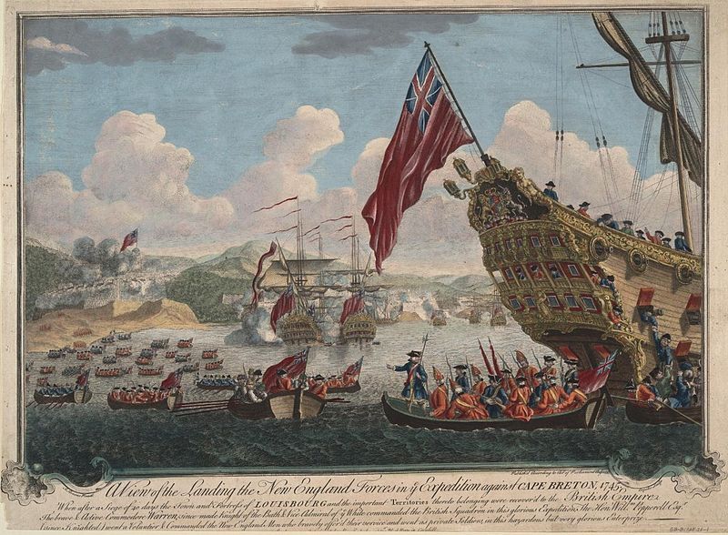 Representation of the English army landing for the attack on Louisbourg.
