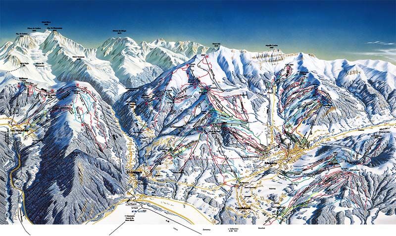Carte des pistes de skis du Mont Blanc