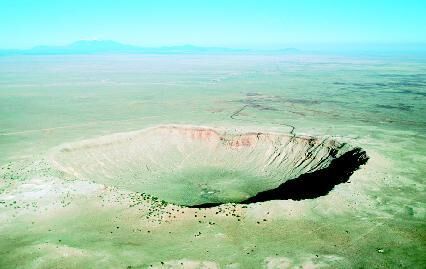 A crater formed by a meteoroid impact.