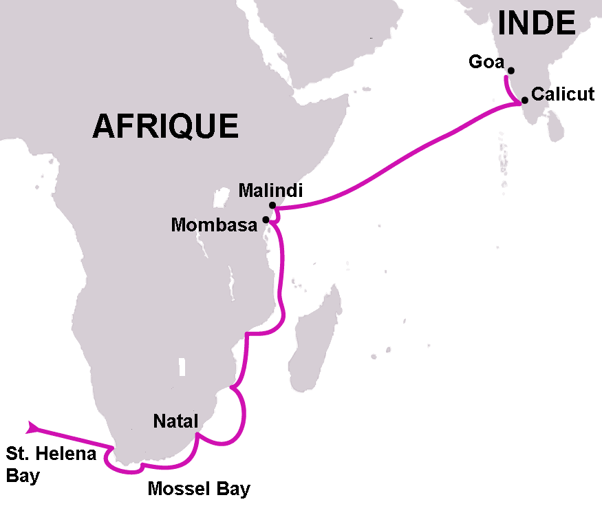 La route empruntée par Vasco De Gama