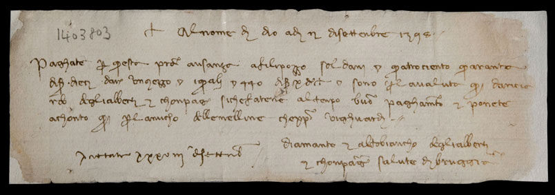 Une lettre de change​ datant du ​2 septembre 1398