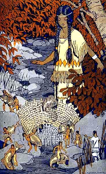 Depiction of an Iroquoian legend of little men, first published in 1917 by the American Book Company.