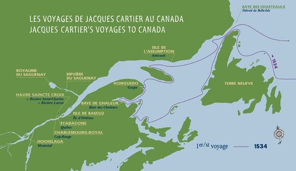 The route of Jacques Cartier’s first voyage.