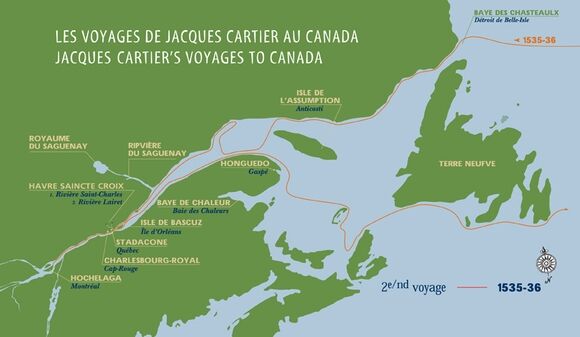 The route of Jacques Cartier’s second voyage.