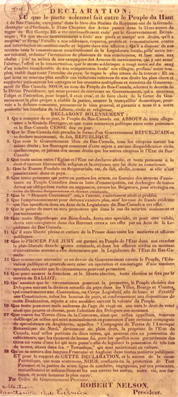 Lower Canada’s Declaration of Independence.
