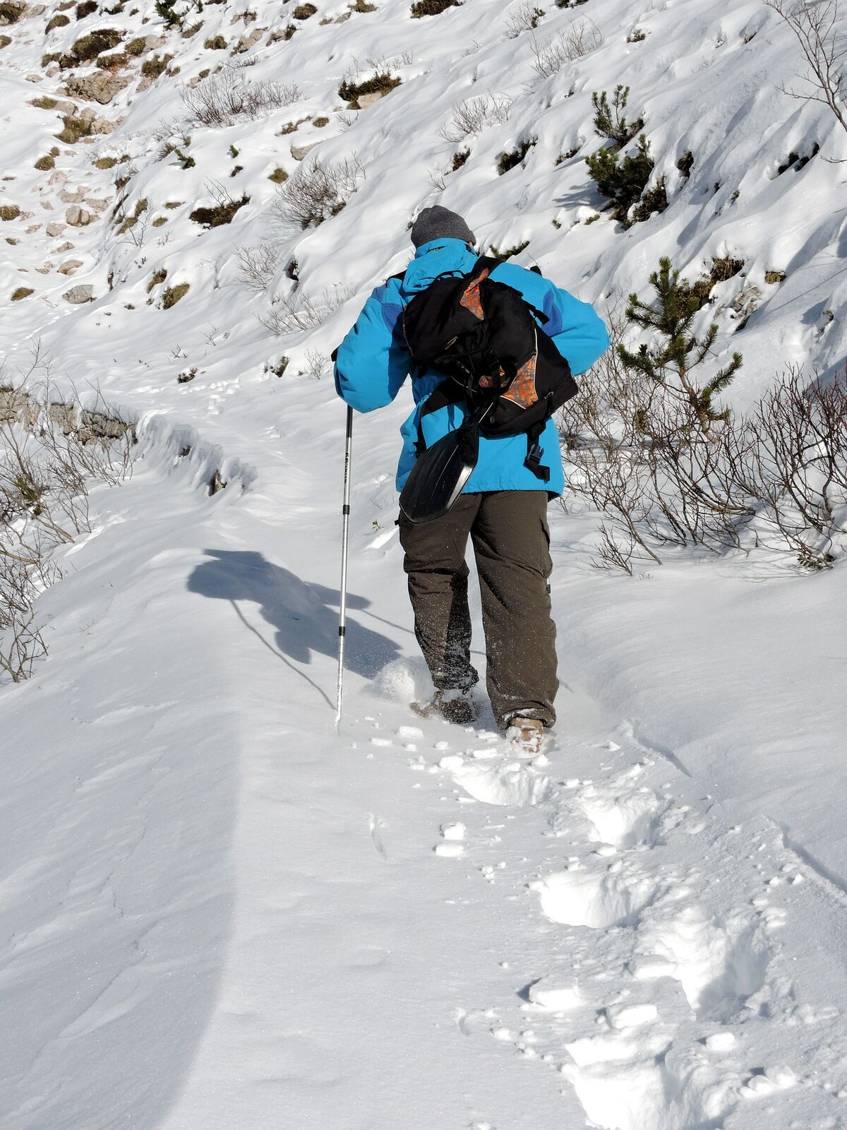 A person walking in the snow.