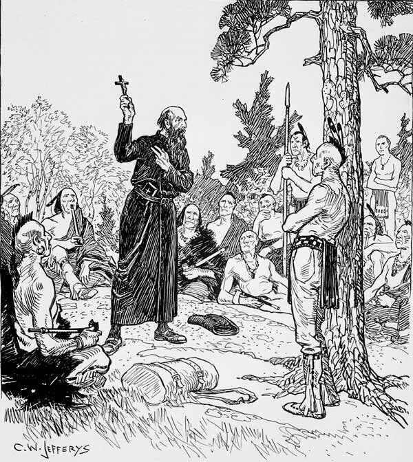 A Jesuit attempting to convert the Indigenous peoples in New France.