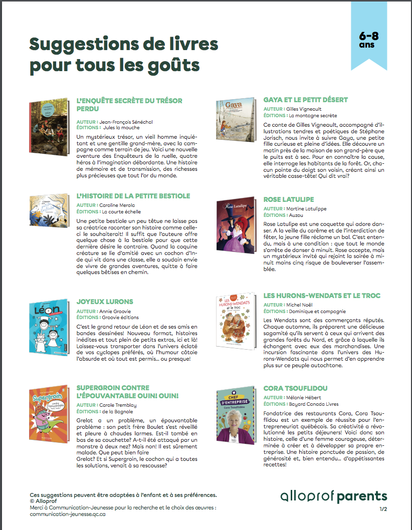 Suggestions de livres pour tous les goûts - 6-8 ans