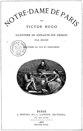 Couverture de « Notre-Dame de Paris » de Victor Hugo (1865)