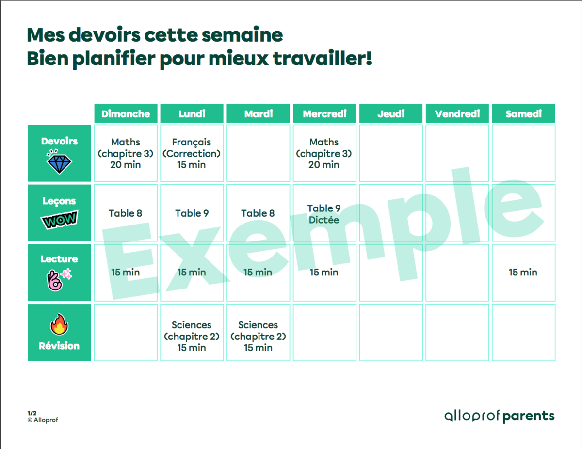 Mes devoirs cette semaine