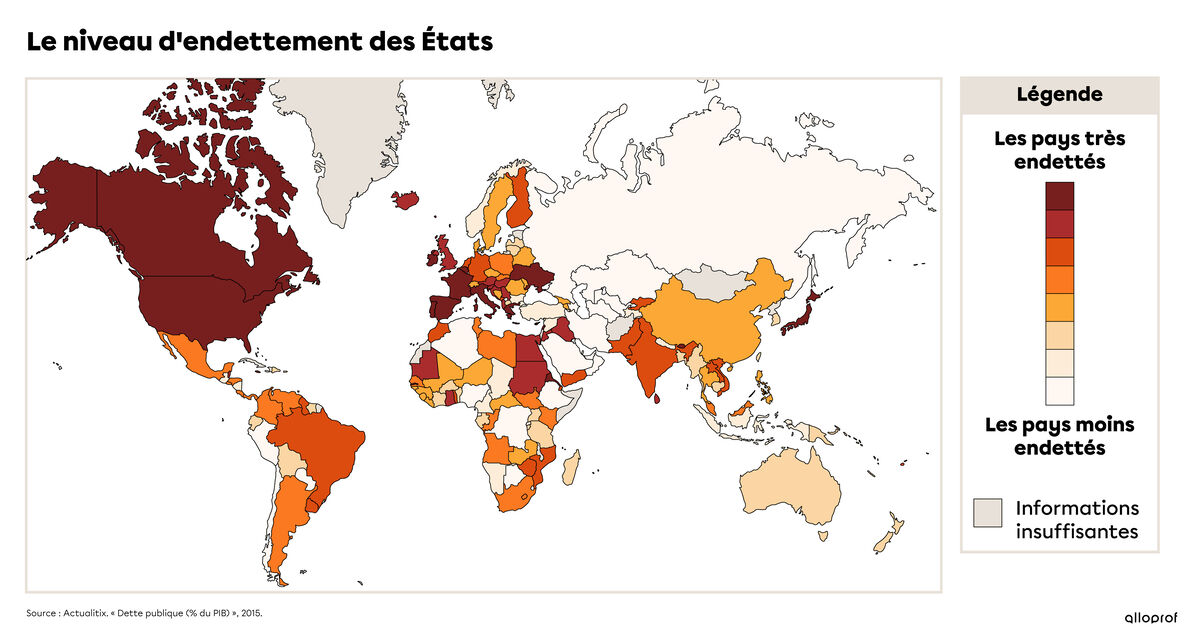 Carte du niveau d'endettement des États