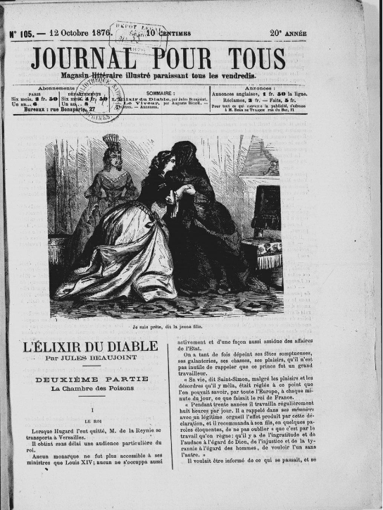 Récit « L'élixir du diable » dans le « Journal pour tous » (1876)