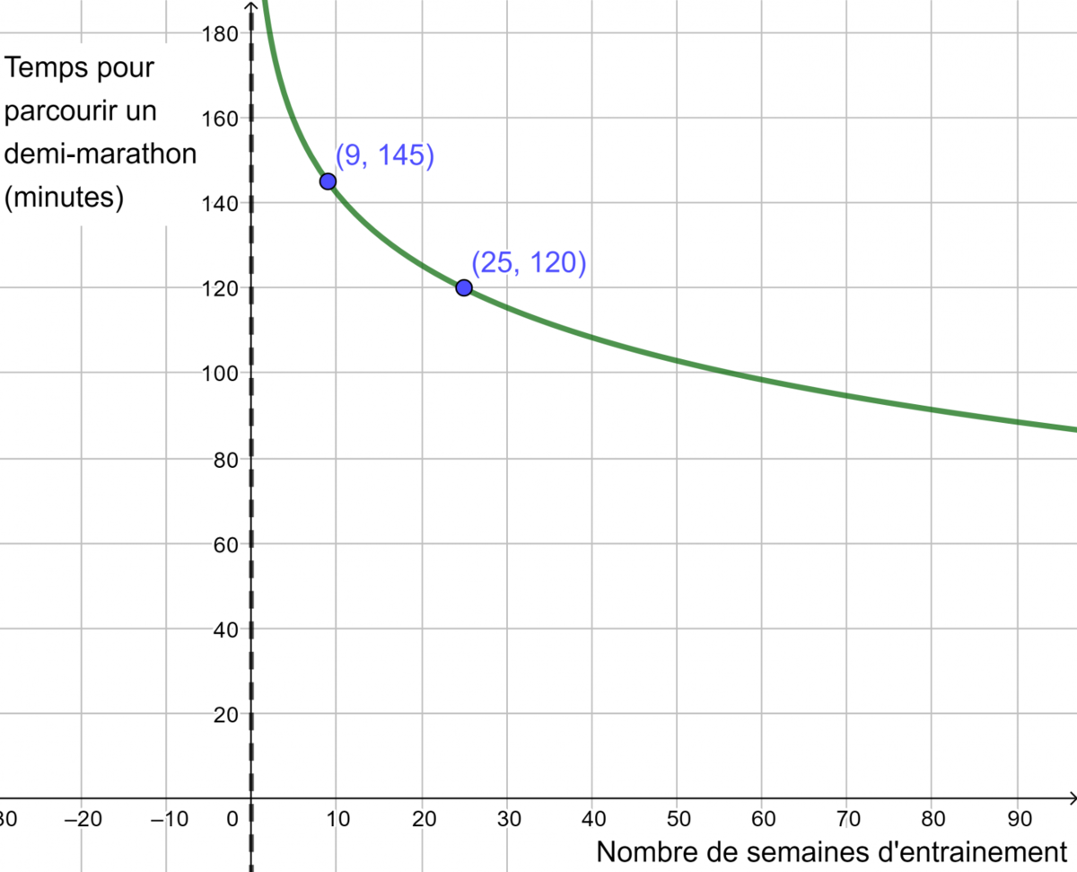 Ce graphique présente une fonction logarithmique ayant une asymptote à x = 0.