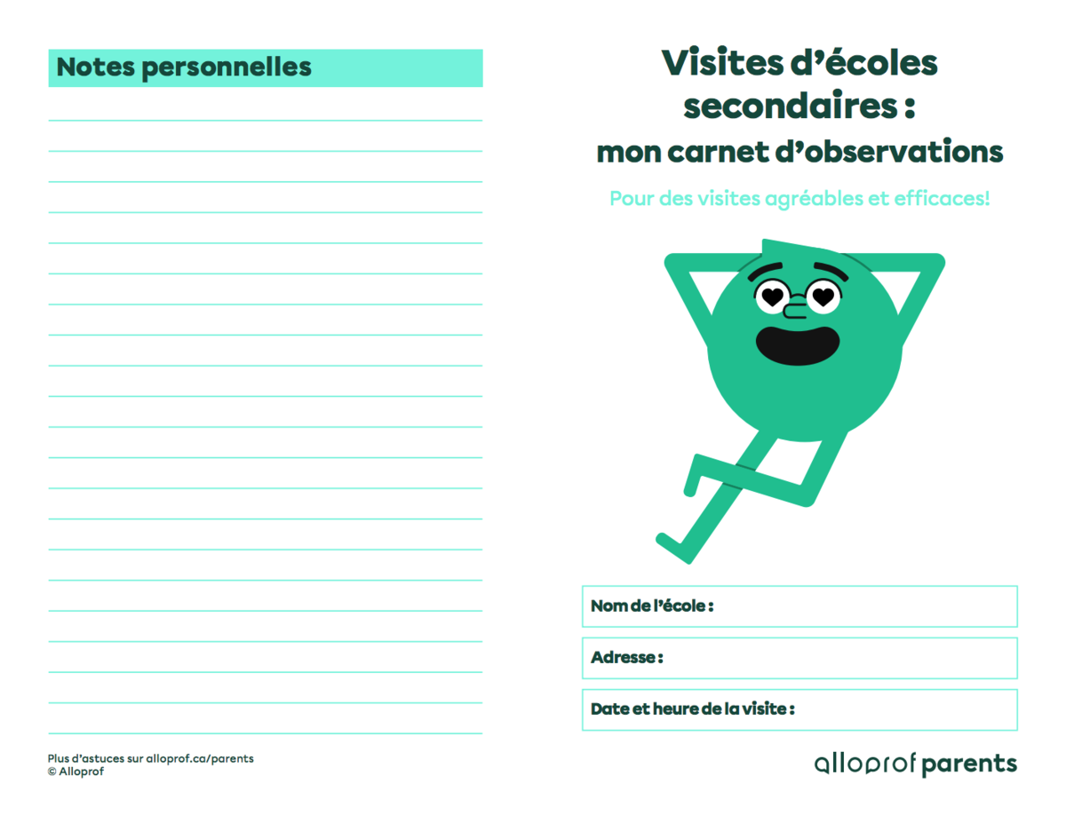 Visites d'écoles secondaires : mon carnet d'observation