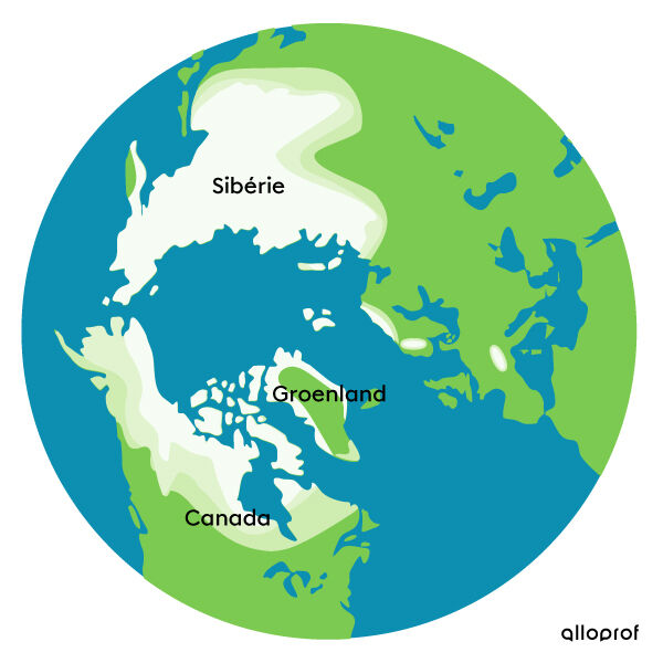 Répartition des types de pergélisol autour du pôle Nord