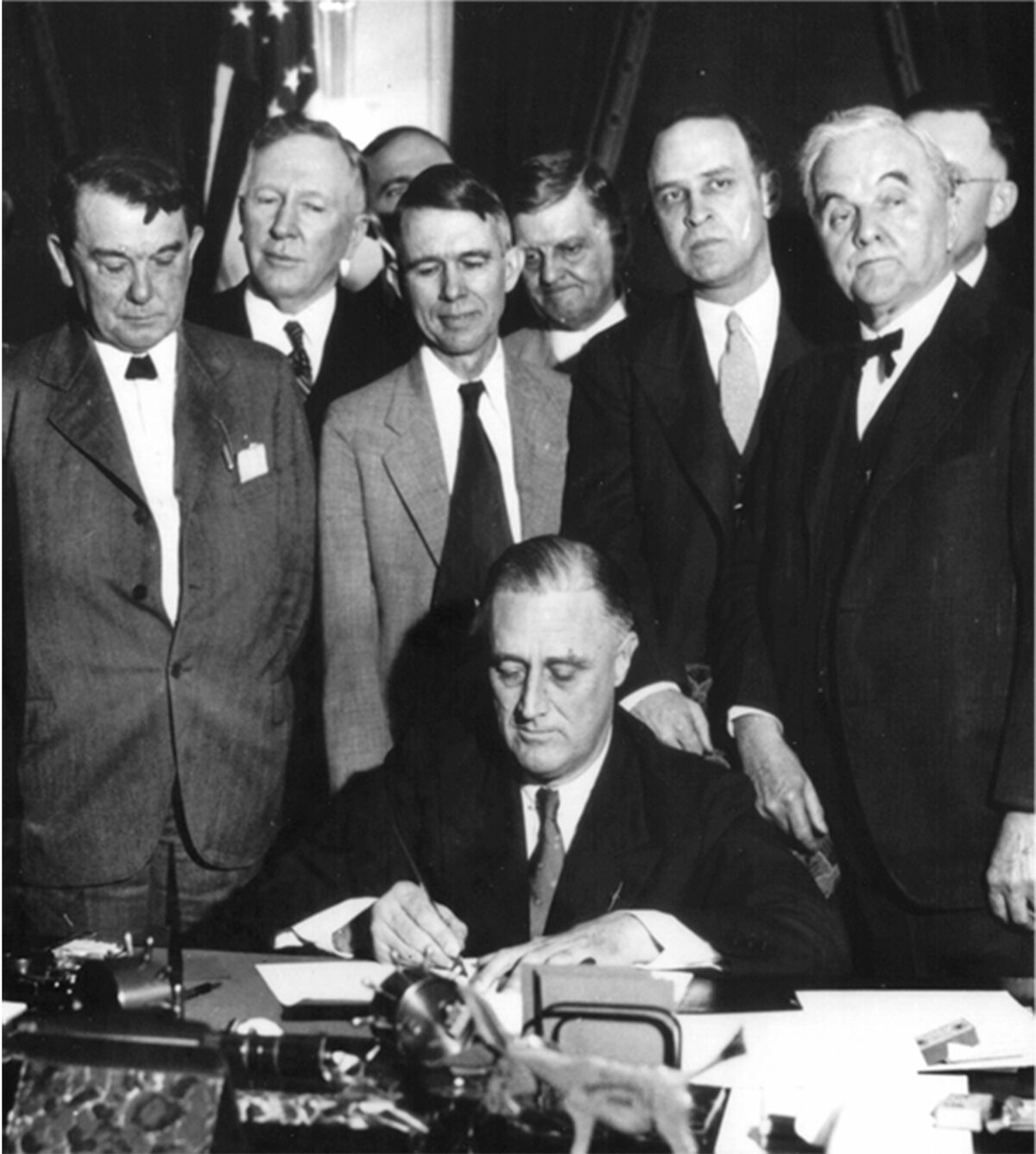 President Roosevelt signing the act establishing the Tennessee Valley Authority, 1933.