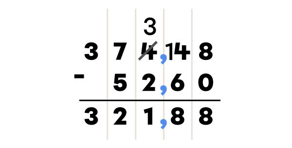Exemple d’une soustraction de nombres décimaux - 3