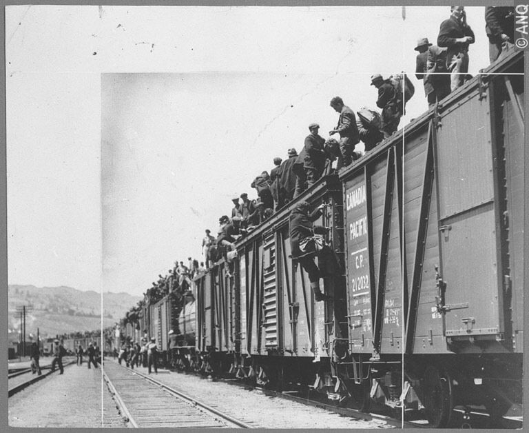 Strikers from the work camps head east during the “March to Ottawa”.