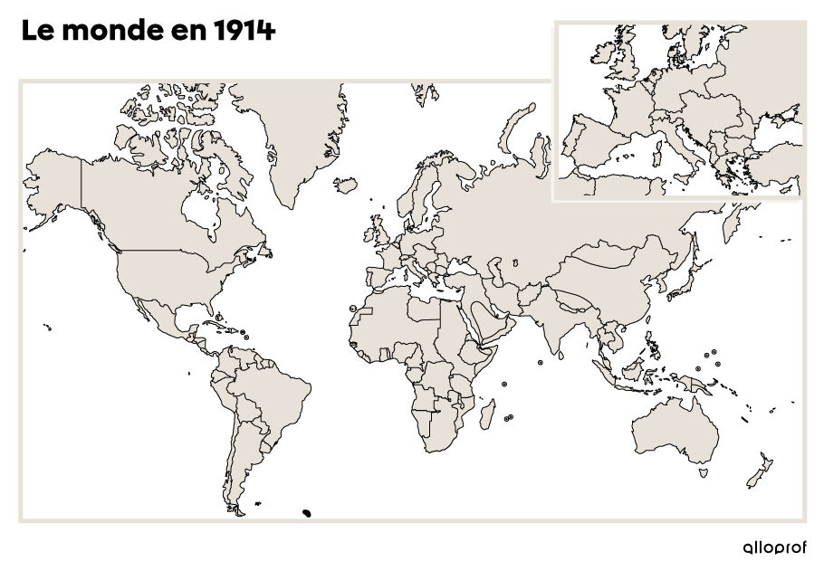 Carte du monde avec les frontières de 1914