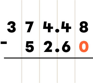 Example of subtracting decimal numbers