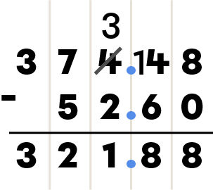 Example of subtracting decimal numbers