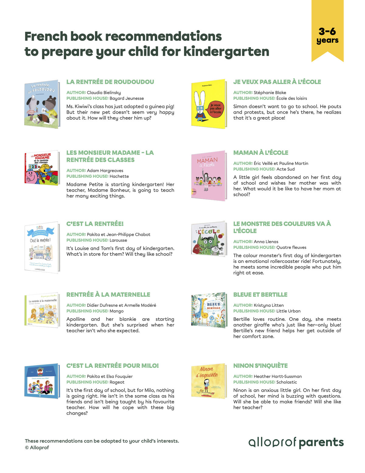 Book suggestions to prepare your child for the first day of kindergarten