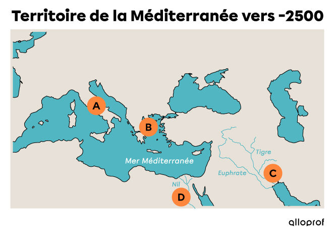 Carte des territoires autour de la Méditerranée vers -2500