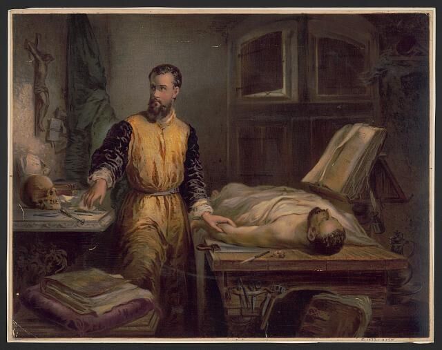 Painting showing André Vésale performing a dissection