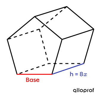 Pentagonal prism whose measurements are algebraic expressions.