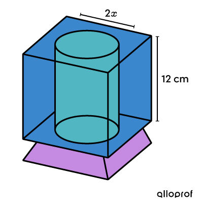 Non-convex cube representing a snow globe where we are looking for the diameter of the cylinder cavity.