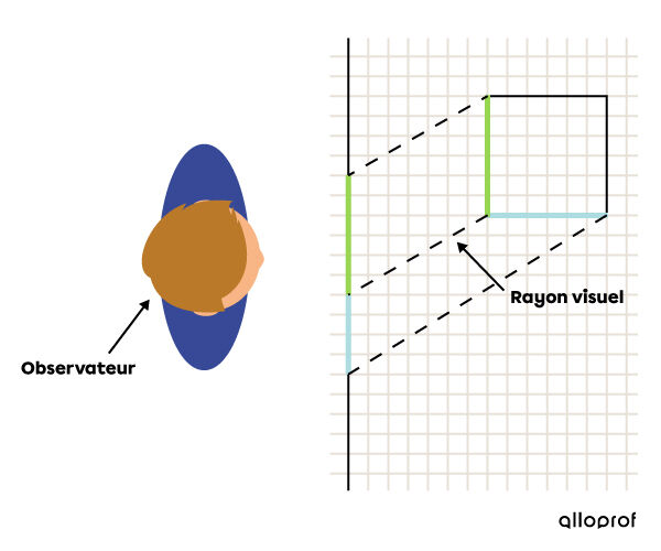 Orientation des rayons visuels dans une projection oblique