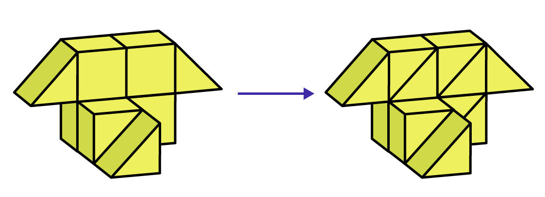 Example of a solid whose volume is calculated using half cubes.