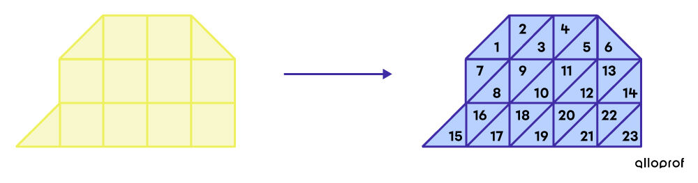 Example of a figure whose area is calculated using half squares.