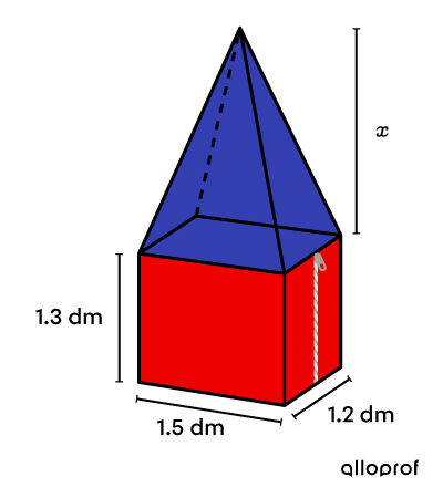 Decomposable solid representing a lunch box where the total height is sought