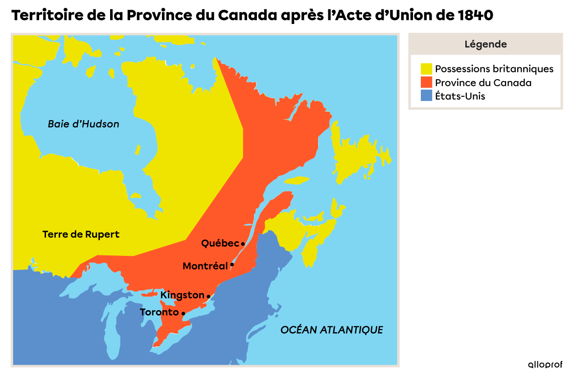 Carte du territoire du Canada-Uni après l’Acte d’Union de 1840