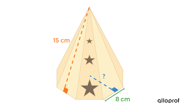 Incense burner in the shape of a regular octagonal pyramid with an unknown base apothem.