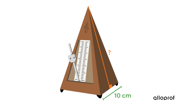 Metronome in the shape of a square-based pyramid where the measure of the apothem is missing.