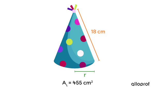 Conical party hat with a missing radius measurement.