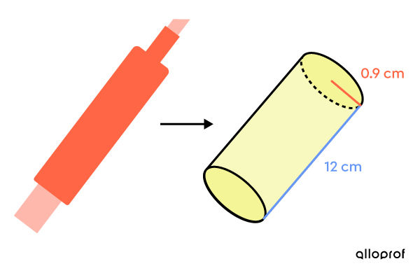 Cylindrical highlighter whose lateral area is sought