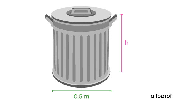 Cylindrical trash can with an unknown height.