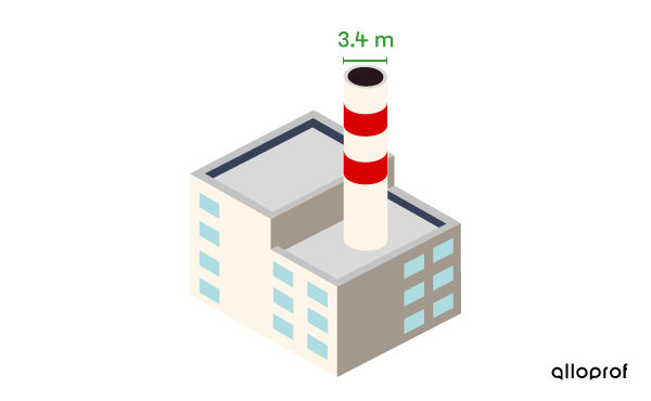 Factory with a cylindrical chimney where the diameter is known but the height is unknown.