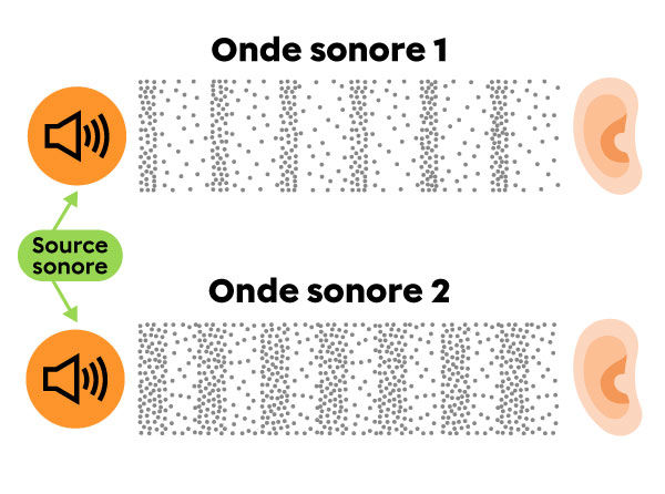 L’onde sonore 1 a une fréquence plus basse que l’onde sonore 2.