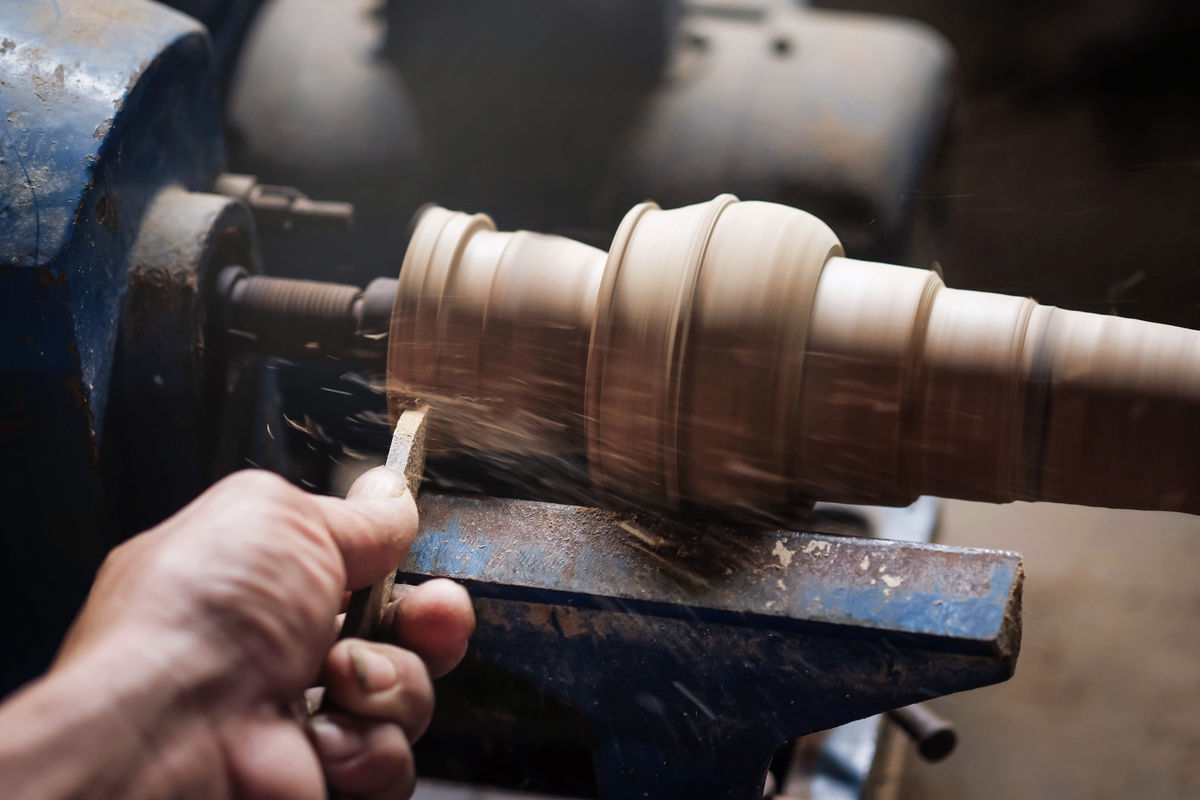 Turning a piece of wood.