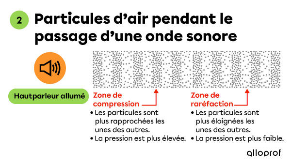 Le son crée des zones de compression et de raréfaction des particules d’air.