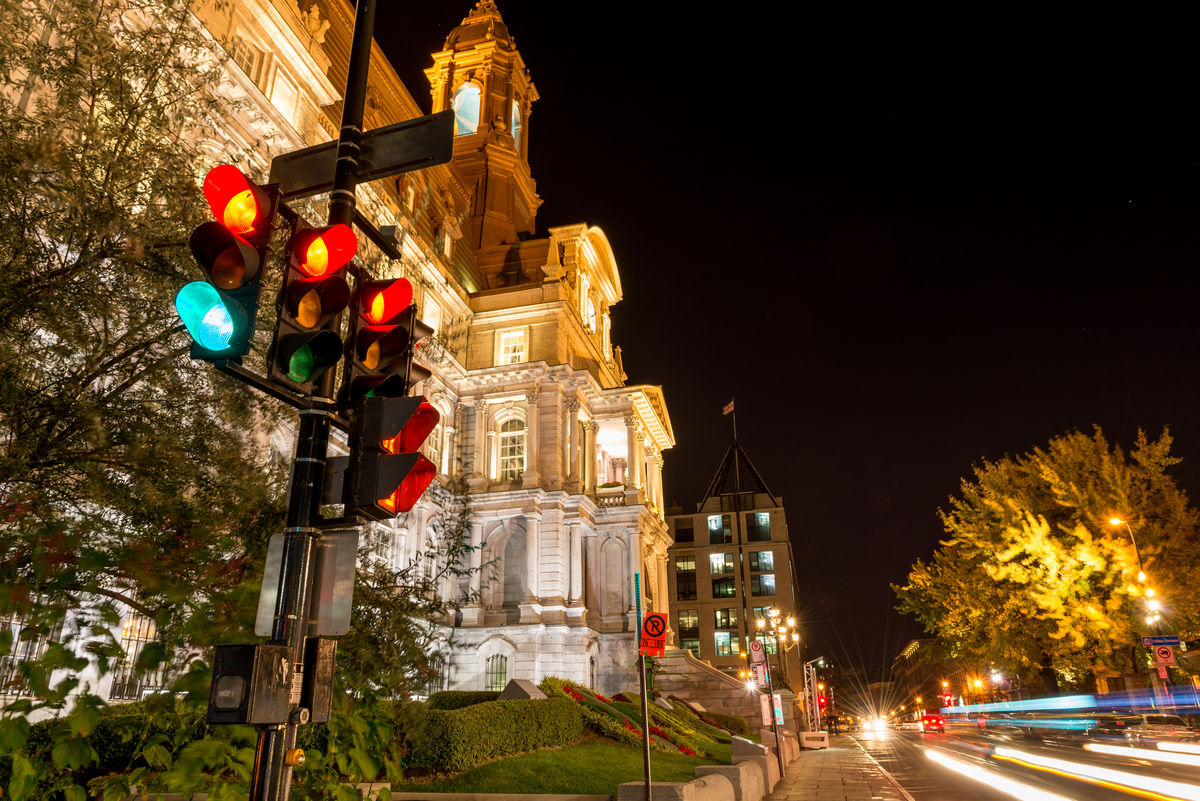 Traffic lights and street and building lighting use visible light