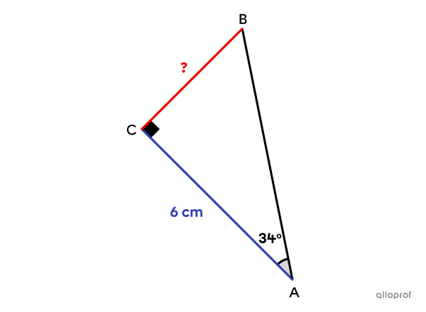 The tangent ratio is used to find the measure of the leg opposite a given angle in a right triangle.