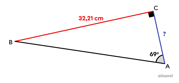 On utilise le rapport tangente pour déterminer la mesure de la cathète adjacente à un angle dans un triangle rectangle.