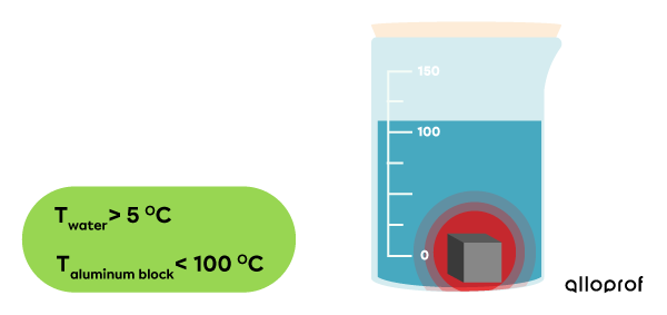 The water has an initial temperature of 5 ℃, and the aluminum block has an initial temperature of 100 ℃.