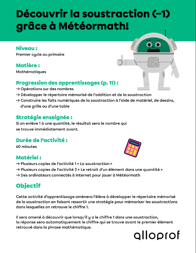 Découvrir la soustraction grâce à Météormath!