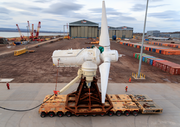 An underwater turbine on a transportation cart.